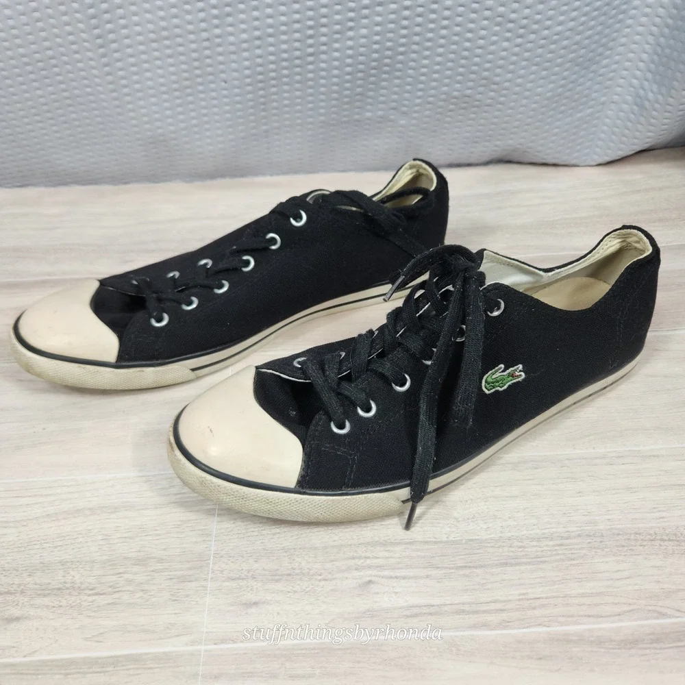 LACOSTE Low Top‎ Men's Lace Up Black Sneakers Trainer Shoes Size 11 Retro Preppy